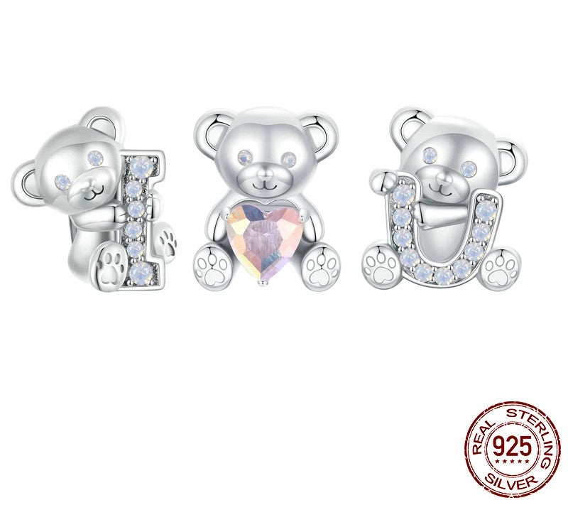 Pandora Like Charm Bracelet. BRIGHT Pink Charms, Teddy Bears, Love